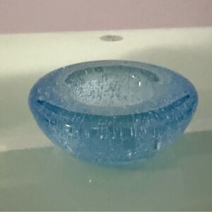 Artisan Hand-blown Blue Glass Tea Light Candle Holder ,Set of Two